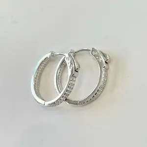 Sterling Silver 925 CZ Hoop Earrings Medium Size CZ Jewelry