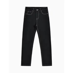 Black High-Cotton Slim-Fit Jeans | Contrast Stitch Streetwear Denim