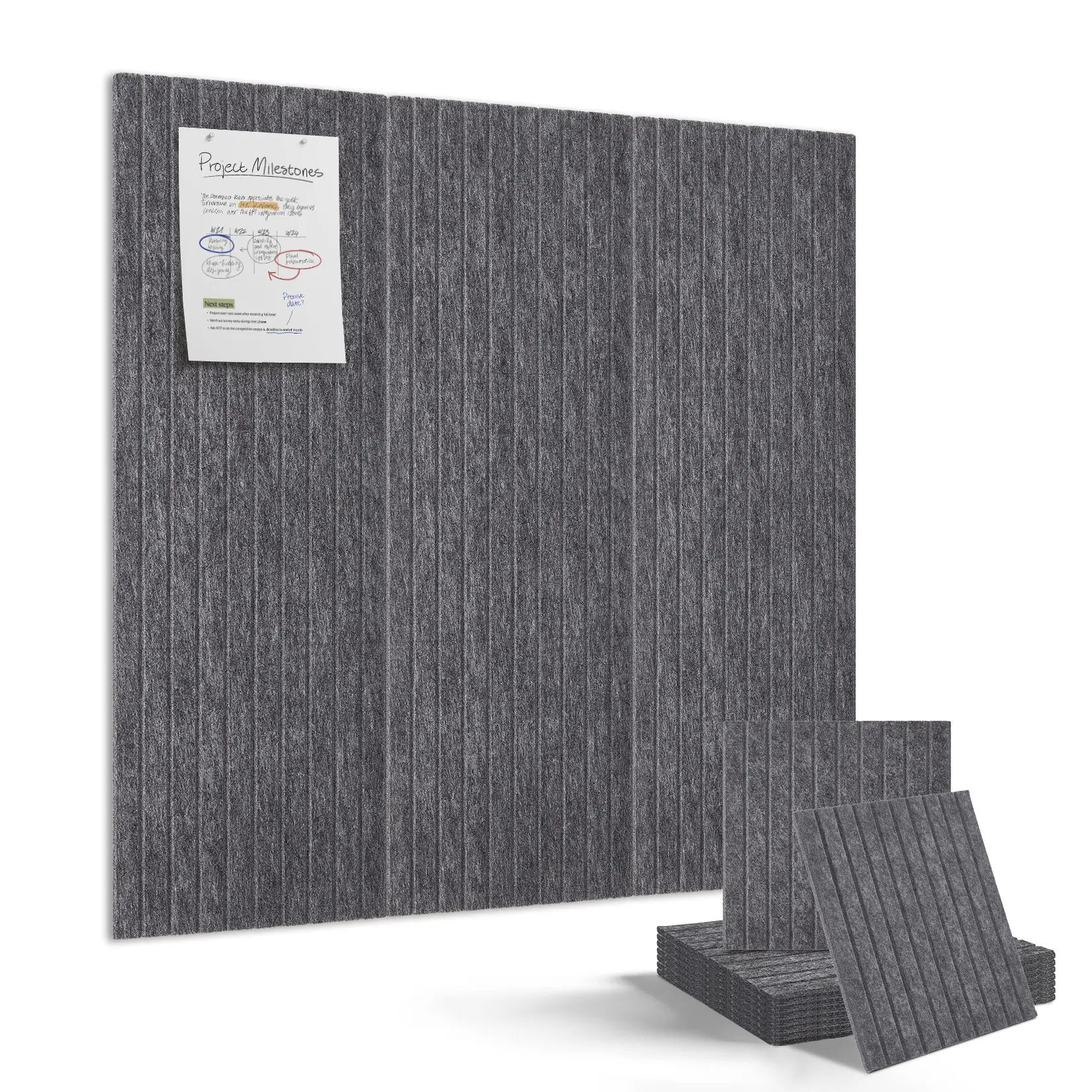 Acoustic Felt Wall Panels, 30×30cm Self-Adhesive Soundproof Wall Tiles, Decorative Fluted Felt Bulletin Board for Noise Reduction, Pinboard for Office, Home, Studio and Classroom