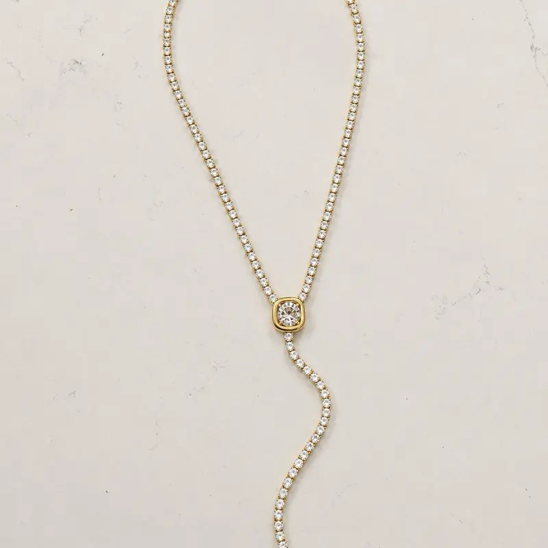 Gold Crystal Lariat Tennis Necklace