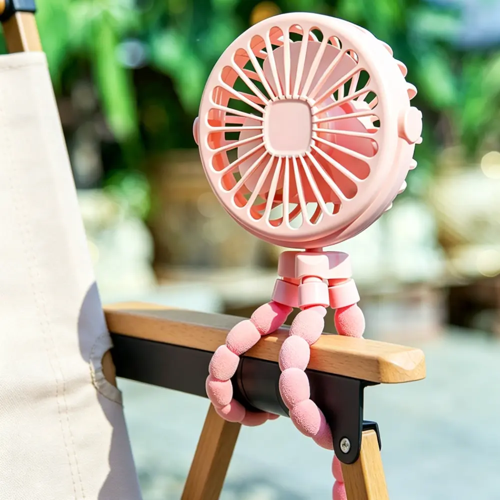 500mAh Octopus Tripod Stroller Fan 3 Adjustable Wind Speed USB Rechargeable Bendable Portable Mini Clip Fan, 360° Rotatable Cooling Fan for Baby Stroller Bike Camping Outdoor Kids Play Toy Pink Black Blue Summer Travel Accessory