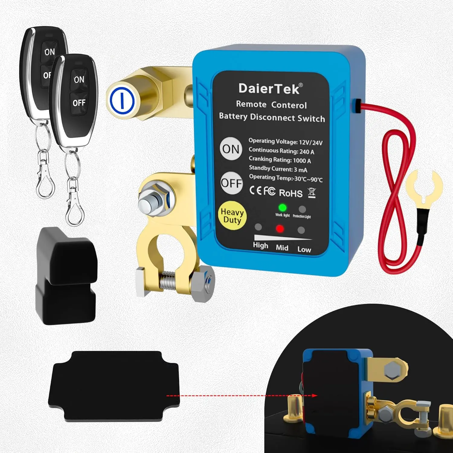 Remote Battery Disconnect Switch 12V/24V 240A Kill Switch Automotive Cut Off Switches for Car Truck RV Boat.