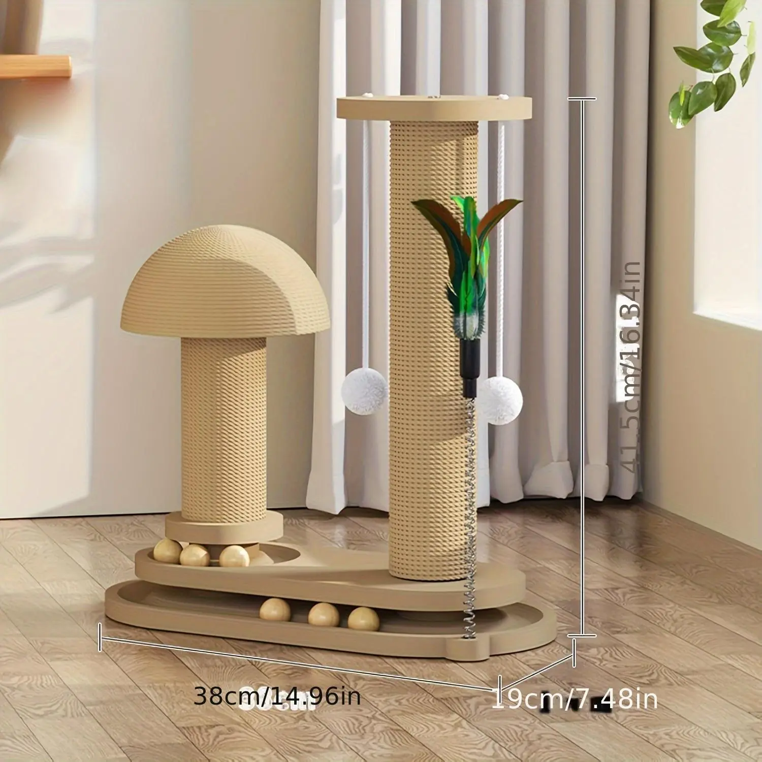 Solid Wood Cat Climbing Ladder & Scratching Post Tower with Hanging Toys, Vertical Woven Design, Durable & Space-Saving Multi-Level Cat Toy for Indoor Cats, Cat Climbing Tower, Sturdy Construction Scratcher