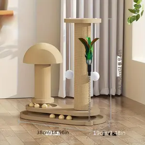 Solid Wood Cat Climbing Ladder & Scratching Post Tower with Hanging Toys, Vertical Woven Design, Durable & Space-Saving Multi-Level Cat Toy for Indoor Cats, Cat Climbing Tower, Sturdy Construction