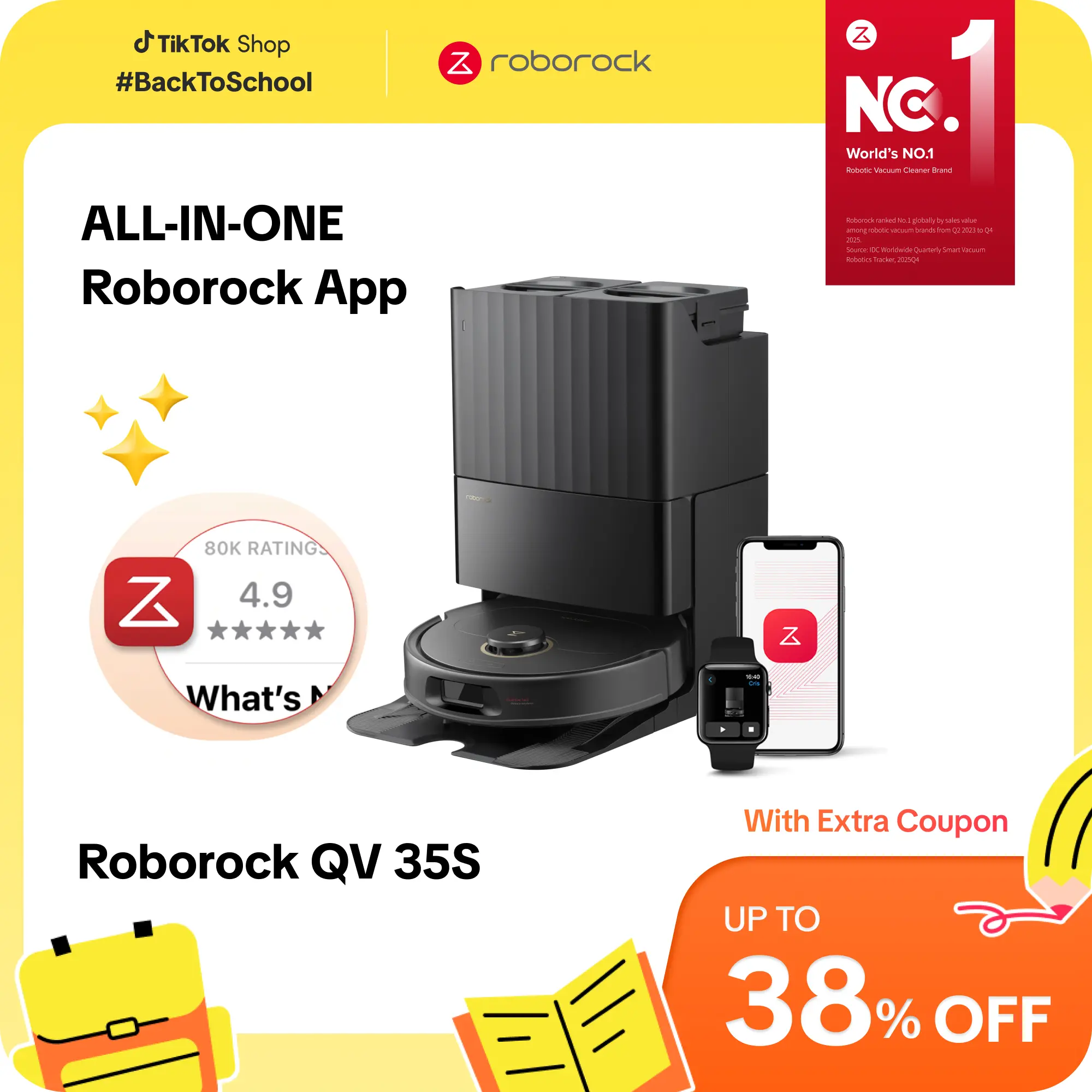 [SaleLink] Roborock Qrevo Series Robot Vacuum and Mop, 10,000Pa suction, Self-Drying, Auto Mop Washing, Self-Emptying & Refilling, 10mm Mop Lifting, Smart Obstacle Avoidance (QV 35S) #TikTokShopBackToSchool