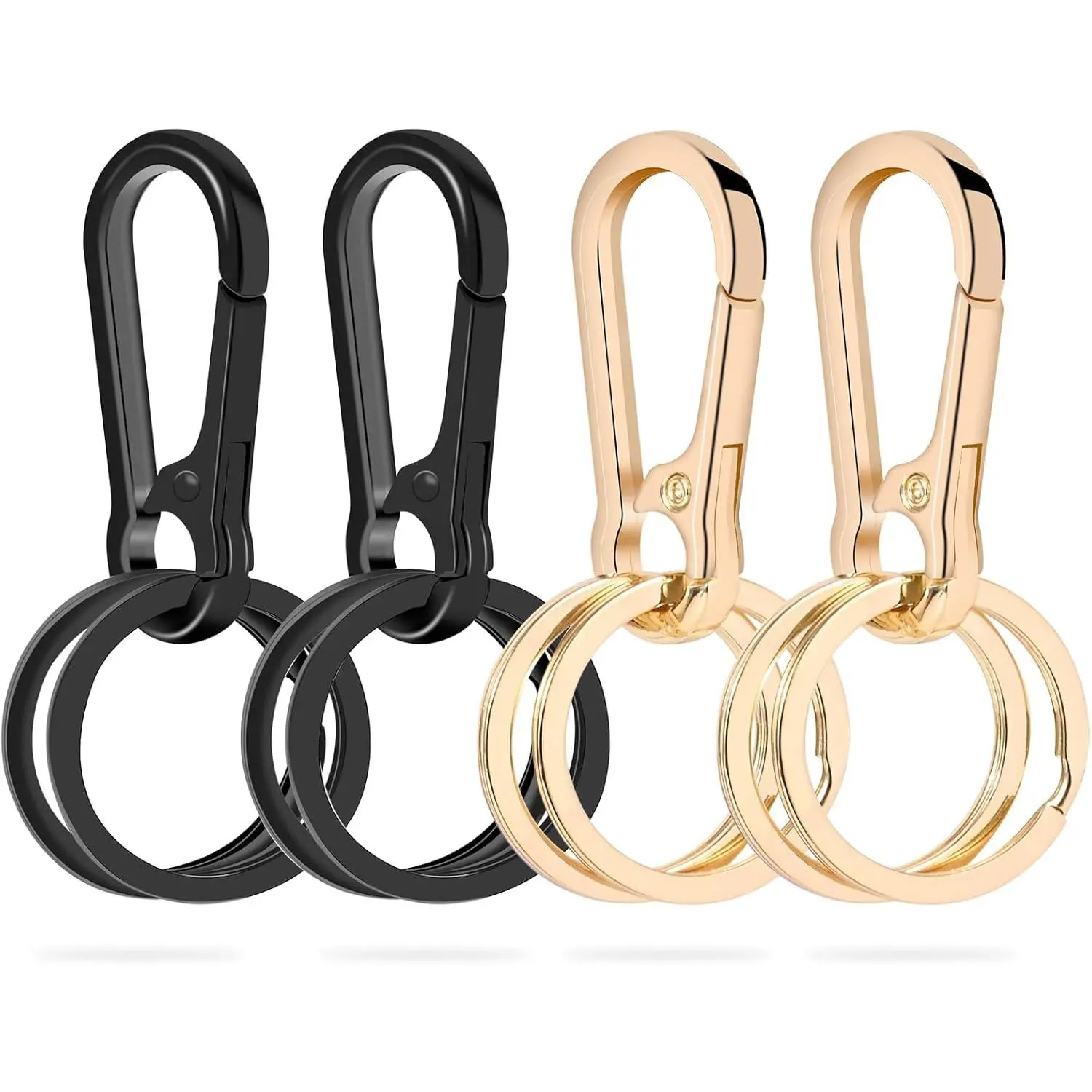 4-Pack Minimalist Zinc Alloy Metal Keychains with Quick Release Clip, 0.6 oz Lightweight Hook, Double Ring, 2 to 2.9 in Size for Adults' Daily Casual Car Keys & Mini Backpack Attachments