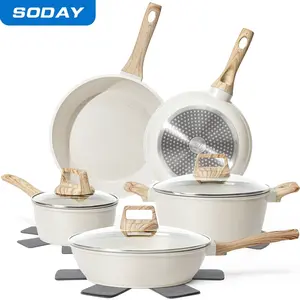 SODAY 12PCS Pots and Pans Set Non Stick Kitchen Cookware Sets Granite Cooking Set with Frying Pans, Saucepans, Steamer Nonstick Pots with Glass Lid Kitchenware Induction Aluminium, Cookware Sets, Kitchenware, stock up on specials, gifts