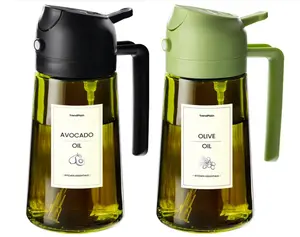 TrendPlain - Original 16oz/470ml Olive Oil Dispenser Bottle for Kitchen Gadgets and Air Fryer Accessories - Olive Oil Sprayer for Cooking w/Stickers - Black&Green