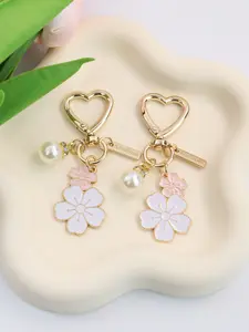 2 Piece Set Dual Color Sakura Alloy Keychain Charms Gift for Friends Family Holiday Birthday Present, Casual Style No Hazard Alert