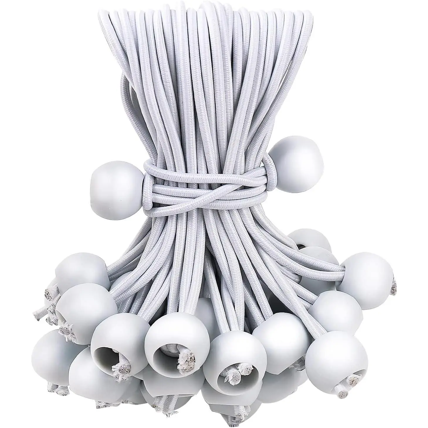 50PCS White Bungee Cords, 6 Inch Heavy Duty Outdoor Bungee Cord with Balls, Tarp Tie Down Bungee Balls for Shelter, Camping, Cargo, Tent Poles UV Resistant