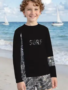 Boys' Long Sleeve Swim Shorts Set, Comfortable Swimming Gear, Cartoon Pattern, Casual Style, Kids Swimsuit, Short Pants Suit, Swimwear Bathing Suit, Swimwear Sets