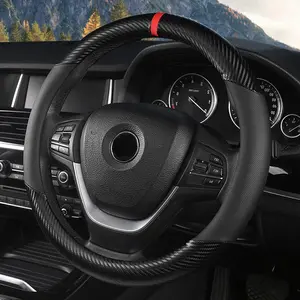 15 inch Car Steering Wheel Cover Universal Leather Auto Steering Wheel Protector Carbon Fiber Anti-Slip Auto Interior Decoration For Men & Women