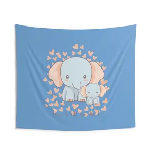 Elephant Mom and Baby Love is All You Need Indoor Wall Tapestry