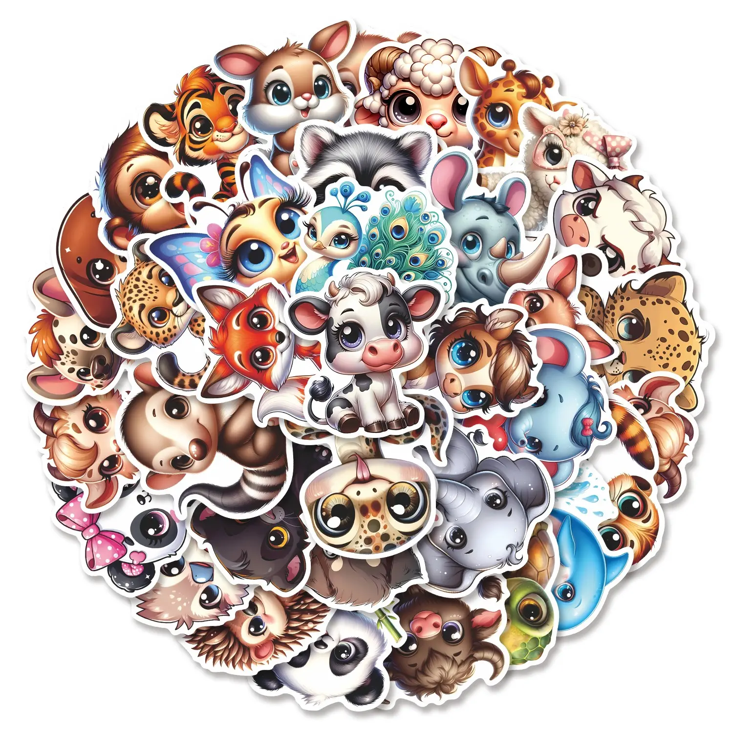 50pcs Cute Cartoon Animal Stickers Pack, Waterproof Kawaii Wildlife Chibi Animal Character Decals for Laptop, Water Bottle, Journal & Scrapbook, Animal Lover Gift, Sticker Packs
