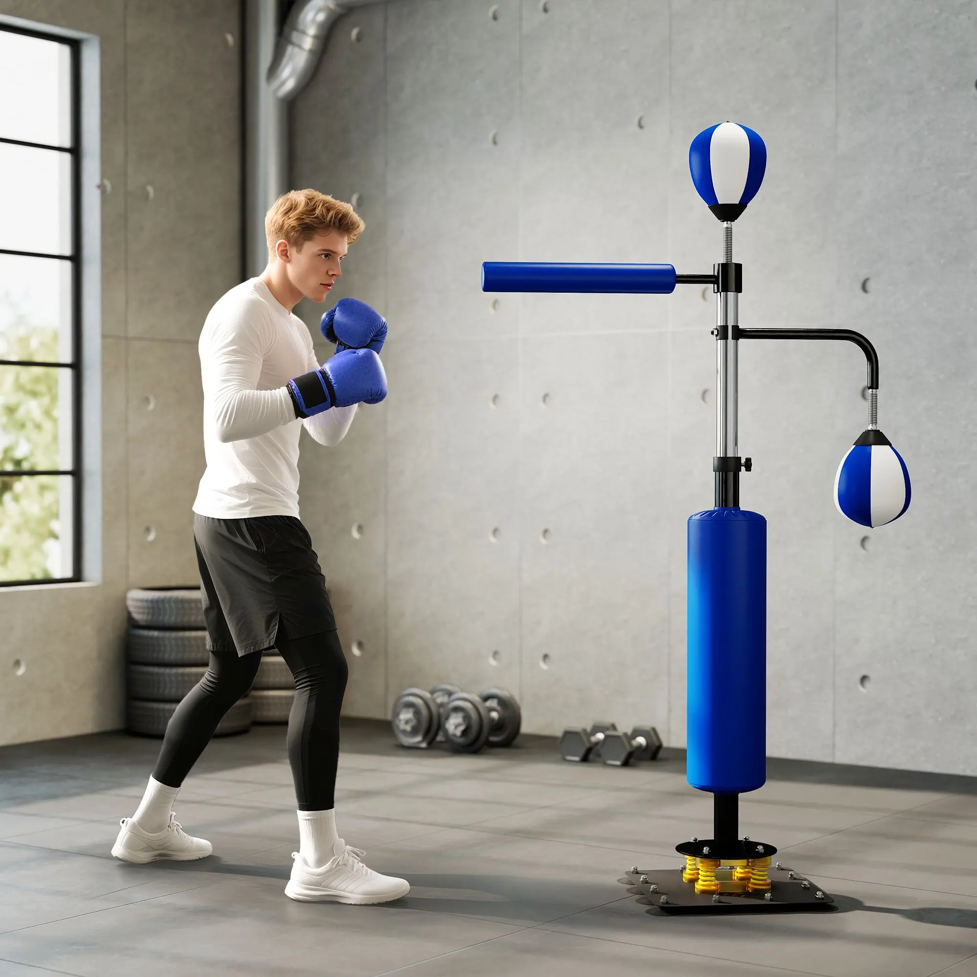 Bellemave 4.6'-6.7' Speed Bag Boxing Bag Stand, Reflex Bag Boxing Training Equipment, Speed Punching Bag, Blue