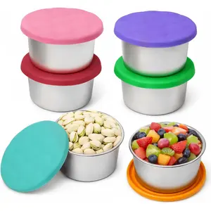 6Pack 7oz Stainless Steel Snack Containers for Kids, Reusable Small Metal Food Containers with Silicone Lids, Stackable Metal Toddler Lunch Box for Daycare, School and Outdoor (1CUP)