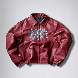 American Instagram-style men’s PU leather jacket with letter print, loose fit, turn-down collar, motorcycle biker jacket, retro trendy casual outerwear, new arrival