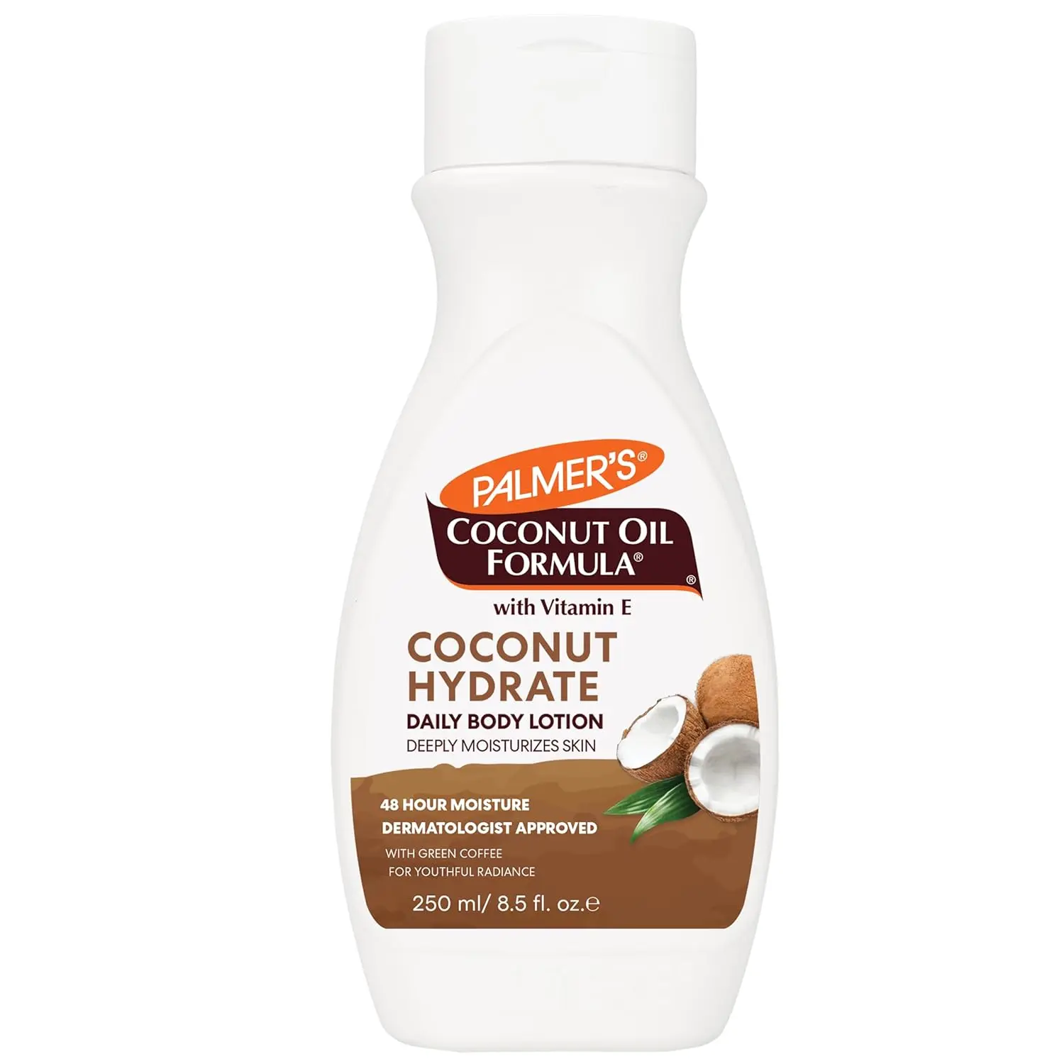 Organic Coconut Oil Body Lotion with Shea, Cocoa, Green Coffee Extract & Vitamin E - Dry Skin Cosmetic Body Care Hand Moisturizer, Flip Cap Bottle, 8.5 Fl Oz (Pack of 1)