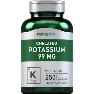 Piping Rock Chelated Potassium Supplement 99 mg | 250 Caplets | Potassium Gluconate | Vegetarian, Non-GMO, Gluten Free