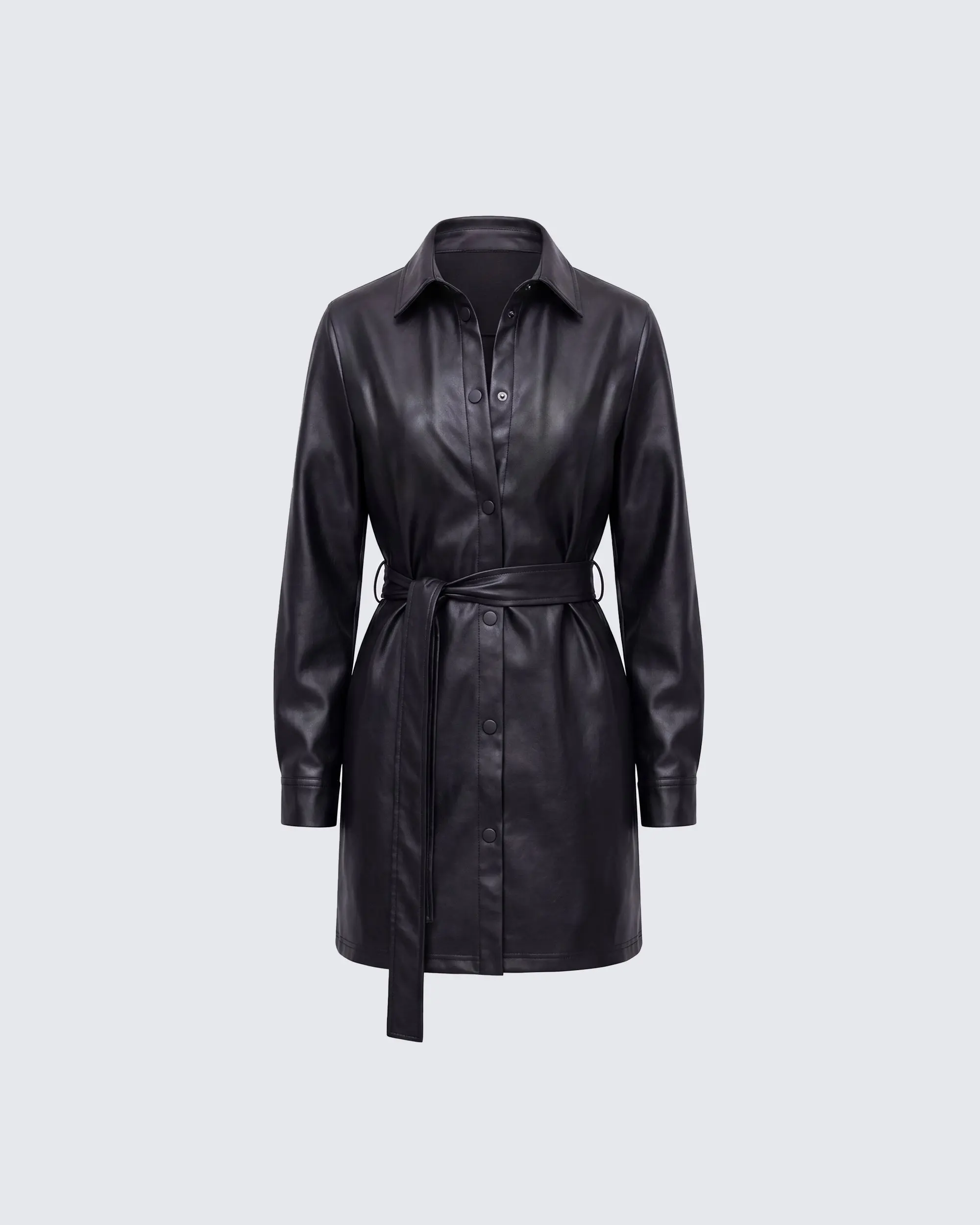 Kylie Women's Vegan Leather Blazer Coat, Relaxed Fit Mid-Length Jacket with Long Sleeves and a Self-Tie Belt, Long Sleeve, Coats, Polyurethane, Alternative Women's Real & Faux Leather Jackets, Belt-Type Women's Real & Faux Leather Jackets