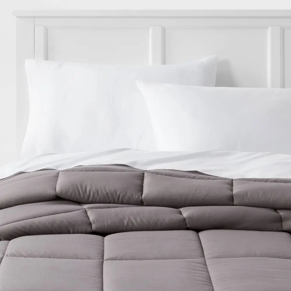 Full/Queen Down Alternative Washed Microfiber Reversible Comforter Dark Gray - Room Essentials: OEKO-TEX Certified 190 Thread Count