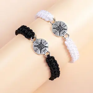 Compass Matching Bracelets for Best Friends Graduation Gift Set for Teen Boys Girls Adjustable Hand-Woven Moving Away Farewell Relationship Jewelry 2Pcs