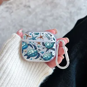 Oceanic Graceful Wonders Pattern Protective Case for AirPods 4/3/2/1/Pro/Pro2 Soft TPU Earphone Cover, Transparent with Keychain