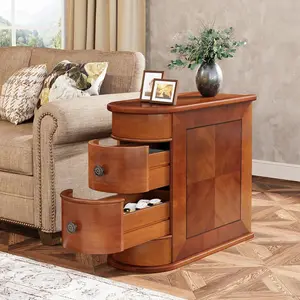 LITTLE TREE End Table with 2 Drawers, Sofa Side Table with Storage No Assembly Required, Slim Nightstand, Vintage Wood Chairside Bedside Narrow Accent Tables for Living Room Bedroom Couch
