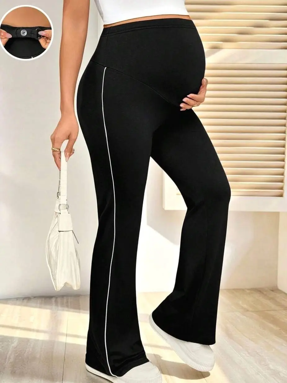 Maternity Flare Pants - Adjustable Waist Casual Daily Wear for Pregnant Women