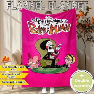 "Fantasy Hell" print. "Billy & Mandy's Grim Adventures" themed flannel throw blanket. Soft, plush, and oversized for warmth. Ideal for home, office, travel, or as a holiday gift. All-season use and machine washable.