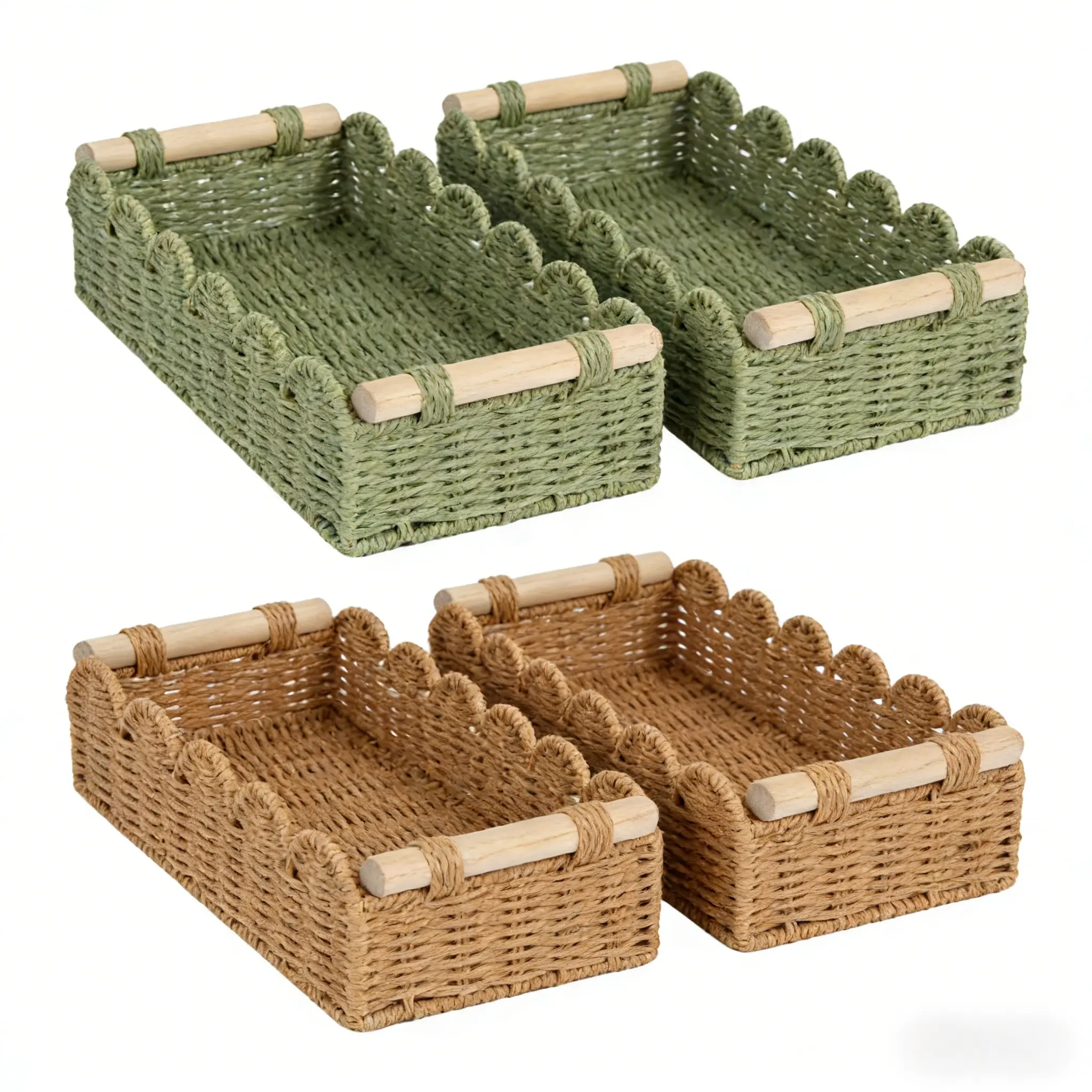 2PCS Handwoven Storage Basket with Fan Edge Design, Natural Material for Toilet Tank Top Shelf, Bathroom Living Room Bedroom Decor Accessories