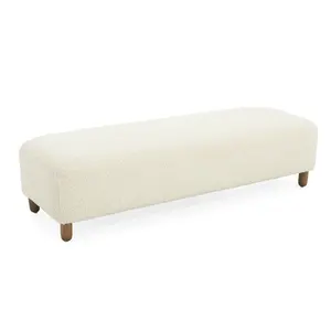 60.25" Rectangular Storage Ottoman Bench White Soft Polyester Blend Upholstery Solid Pine Frame 250LBS Capacity Modern Footrest for Living Room Bedroom Easy Assembly Furniture
