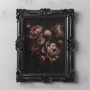 Pink Peonies Dark Flowers Art Print, Moody Gothic Peonies Victorian Goth Aesthetic Vintage Floral Wall Art, Printable Dark Academia Decor 7