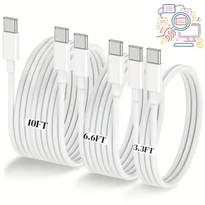 3-Pack [3.3FT+6.6FT+10FT] 60W USB C to USB C Cable, Type C to Type C Cable,Fast Charging Cable Compatible with iPhone 15/Plus/15 Pro/Pro Max Samsung