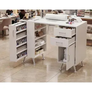 Garvee Professional Manicure Table with Dust Collector & Wrist Rest, Vertical Pull-Out Locker Nail Desk with 2 Drawers & 1 Cabinet, Nail Table Salon Station for Home Beauty Center , White