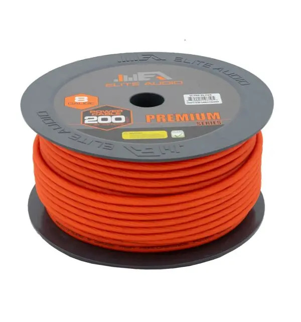 Elite Audio EA-PRM8G-PWR 8 Gauge CCA Power Wire - 200ft Single Spool, Flexible Electrical Cable for Auto Amps, Car Audio Installations (Car Installers)