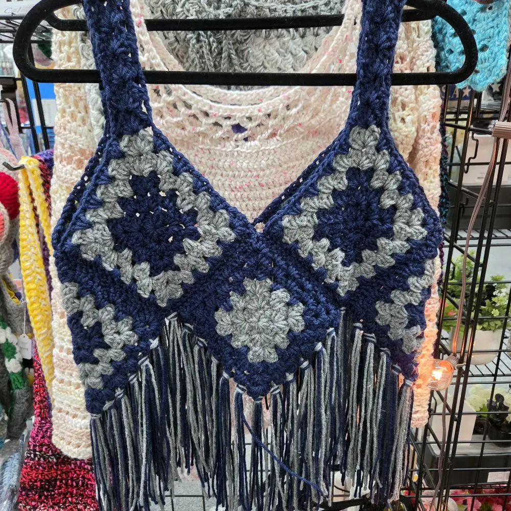Blue/gray Fringe Top- Size M/L