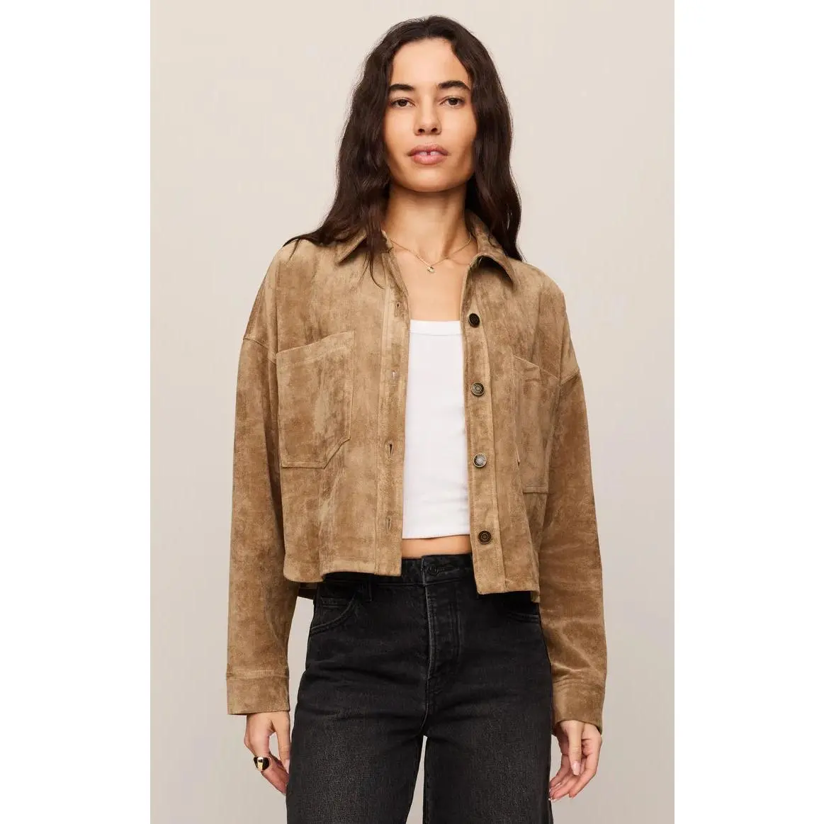 Z Supply All Day Cropped Suede Jacket in Light Sand