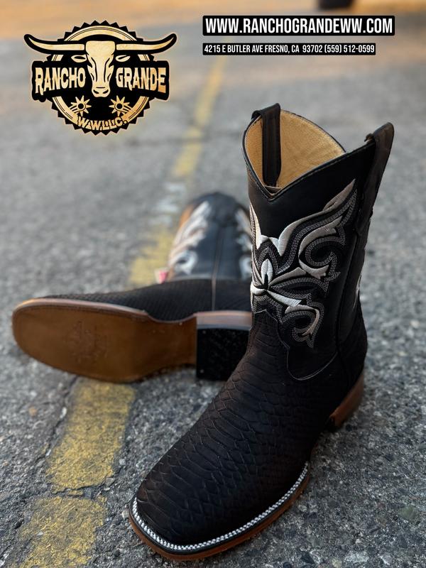 Men's Western Boots Piton Black Imitation Square Toe