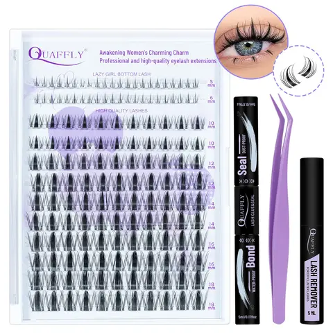 132pcs Cluster Eyelash Extension Kit, Diy Eyelash Clusters, C Curl Lower Lashes, 5-18mm Set, Waterproof Glue, Remover Applicator, Beginner Friendly