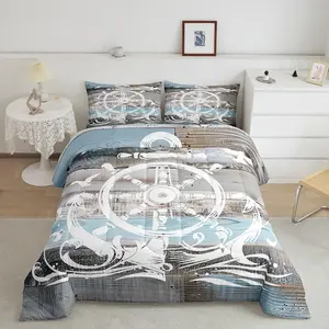 Nautical Anchor Comforter Set,Ocean Compass Bedding Set for Kids Boys Teens Adult Bedroom,Old Barn Door Down Comforter