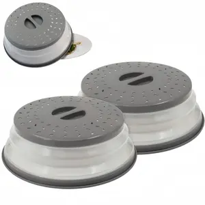 LMMAKE Upgrade Collapsible Microwave Lid 10.5 Inches Vented Silicone Grey Multi Function Kitchen Tool for Easy Heating Mess Prevention Produce Cleaning Durable Kitchenware Utensils