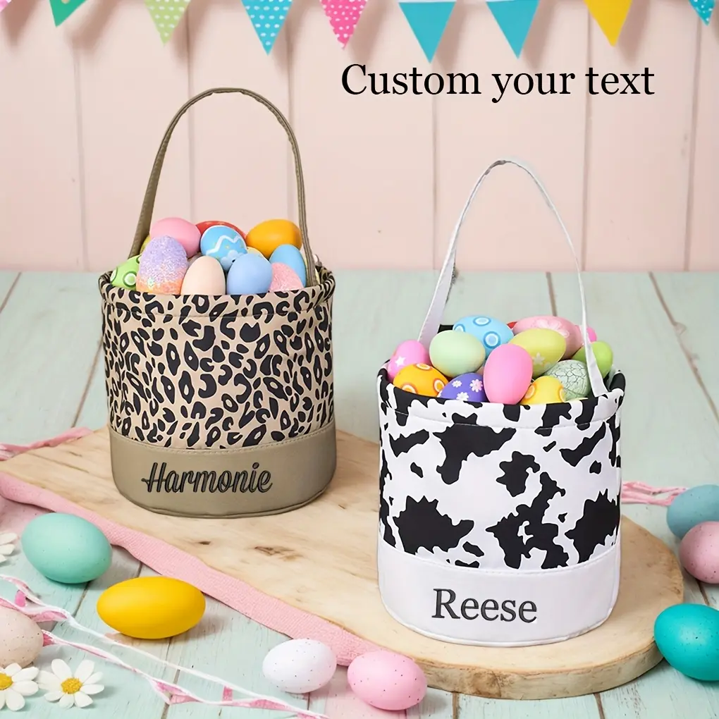 Personalized Name Embroidered Easter Egg Organiser - Candy Basket Home Decor Statue, Festive Gift Idea