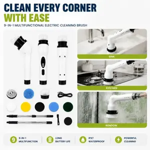 PowerSpin Pro 9-in-1 Electric Cleaning Brush,Electric spin scrubber, Cordless, Waterproof,class washer,scrubbing brush, adjustable extendable handle. suitable for household floor, room, bathroom scrubber, bathtub, tile and vehicle. cleaning brush.