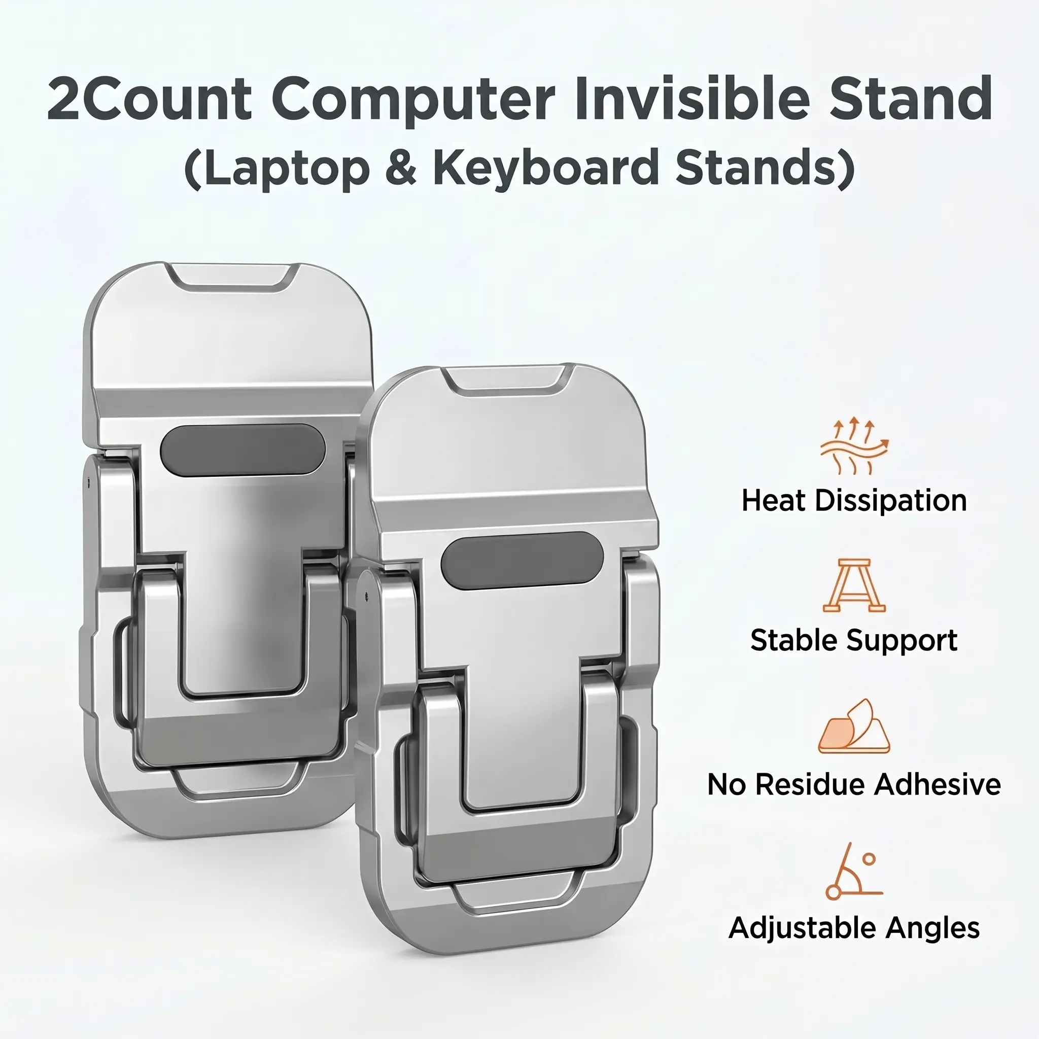 2-Count Adjustable Invisible Laptop Stand Tech Gadget Set, Portable Ergonomic Cooling Riser, Universal Flexible Computer Stand for Laptop, MacBooks & Desktop Keyboards