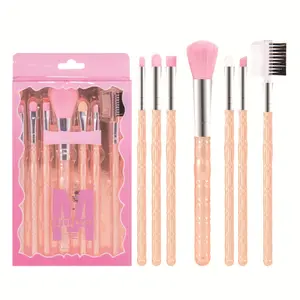 7Pcs Wavy Texture Handle Makeup Brush Set, Soft Synthetic Bristles Complete Face & Eye Brushes, Foundation Powder Eyeshadow Eyebrow Makeup Tools for Beginners