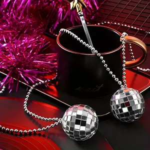 Christmas Gift 20PCS Silvery Mirror Disco Ball Necklaces 0.79 Inch Mini Pendants 70s Retro Disco Jewelry for Party Favors Dance Supplies Great for Halloween Christmas Decoration & Costumes