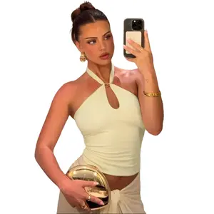 Women's Solid Backless Halter Neck Tank Top, Fashion Casual Adjustable Strap Sleeveless Top for Daily Outdoor Wear, Ladies Clothes for Summer