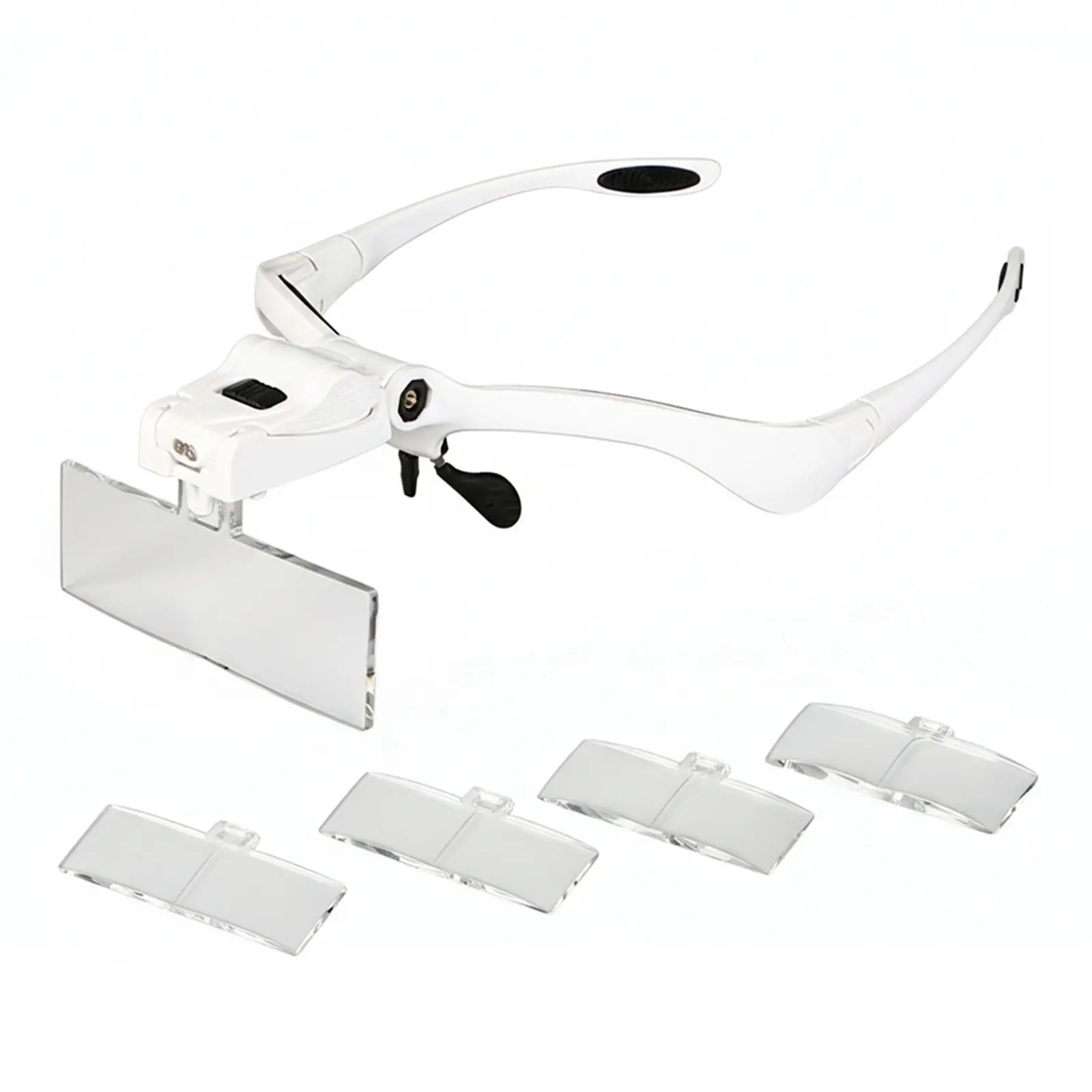 LED Head Magnifier 5 Interchangeable Lenses 1.0X To 3.5X Hands Free Headband Magnifying Glasses Battery Powered Lighted Magnifying Glasses with 2 LED Lights Headband Magnifier for Watch Repair Reading