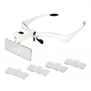 LED Head Magnifier 5 Interchangeable Lenses 1.0X To 3.5X Hands Free Headband Magnifying Glasses Battery Powered Lighted Magnifying Glasses with 2 LED Lights Headband Magnifier for Watch Repair Reading